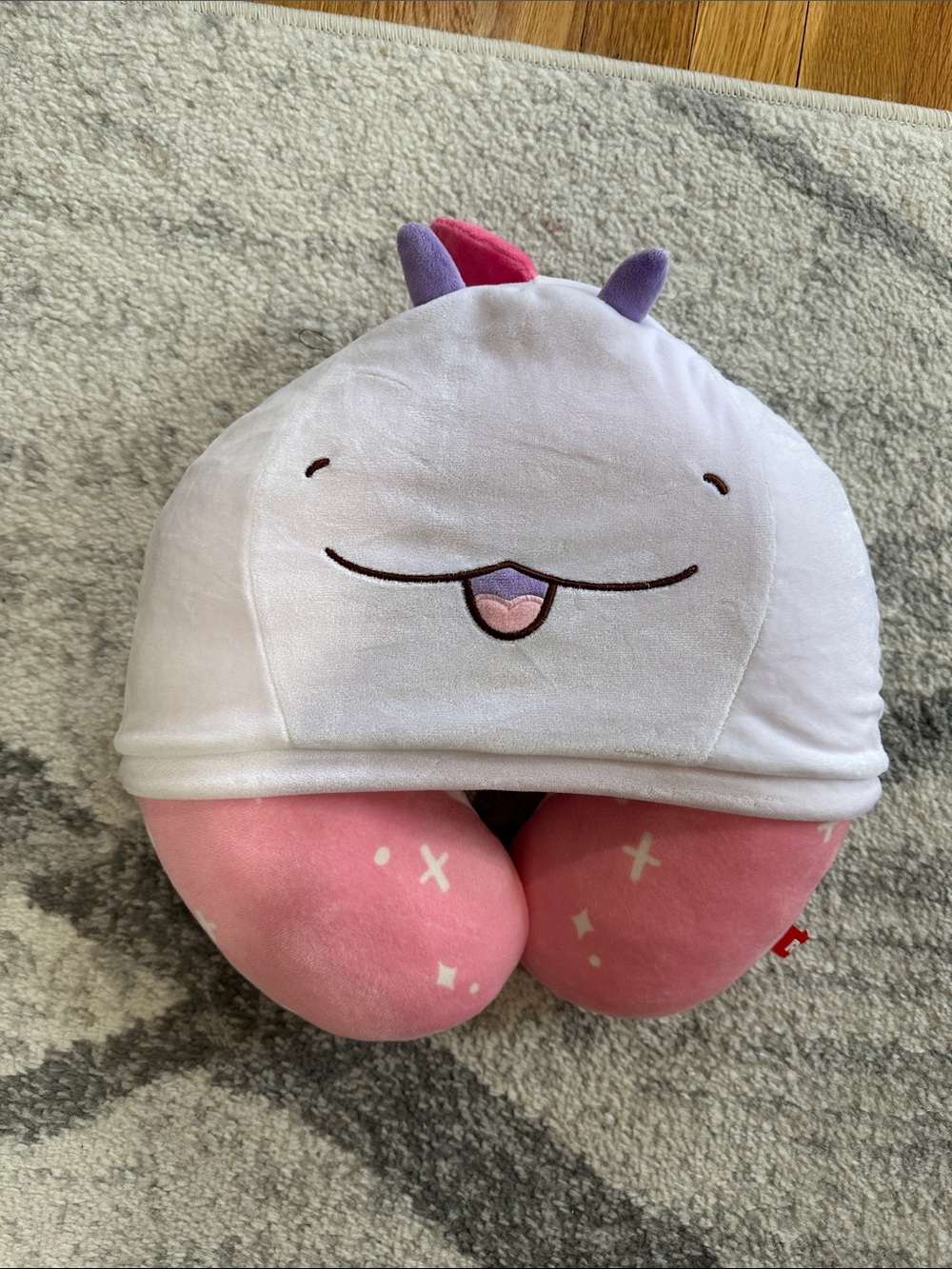 Plush Unicorn Neck Pillow - White and Pink Cozy Travel Buddy